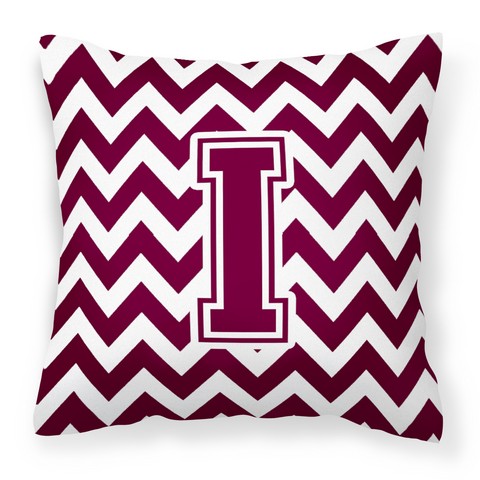 CJ1051-IPW1414 Letter I Chevron Maroon & White Fabric Decorative Pillow