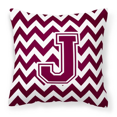 CJ1051-JPW1414 Letter J Chevron Maroon & White Fabric Decorative Pillow