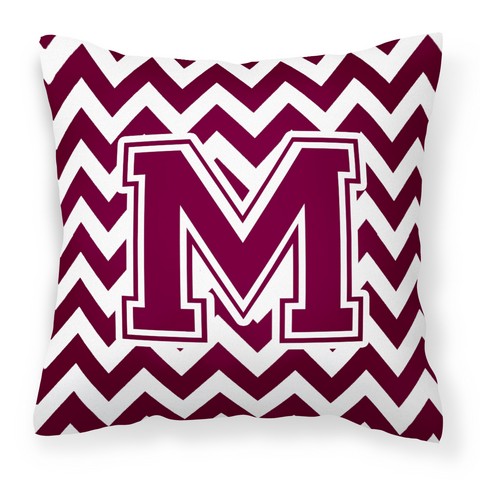 Picture of Carolines Treasures CJ1051-MPW1414 Letter M Chevron Maroon & White Fabric Decorative Pillow