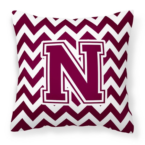 CJ1051-NPW1414 Letter N Chevron Maroon & White Fabric Decorative Pillow