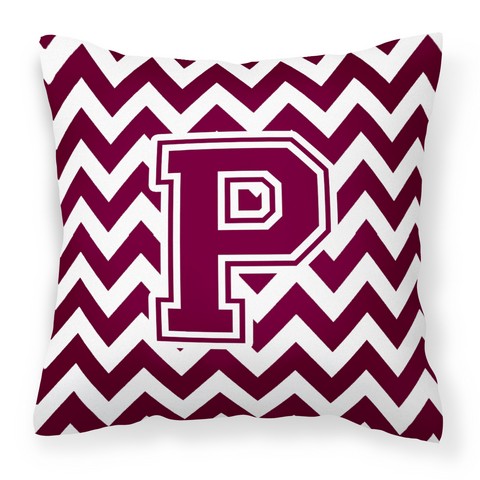 CJ1051-PPW1414 Letter P Chevron Maroon & White Fabric Decorative Pillow