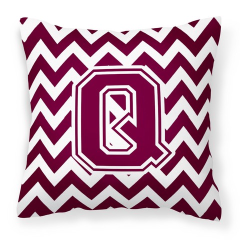 CJ1051-QPW1414 Letter Q Chevron Maroon & White Fabric Decorative Pillow