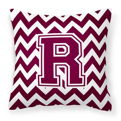 CJ1051-RPW1414 Letter R Chevron Maroon & White Fabric Decorative Pillow