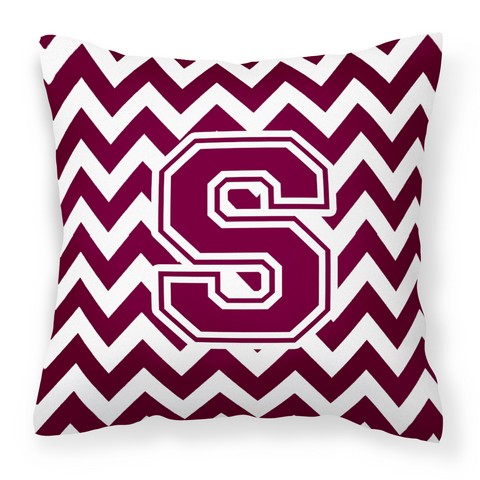 CJ1051-SPW1414 Letter S Chevron Maroon & White Fabric Decorative Pillow