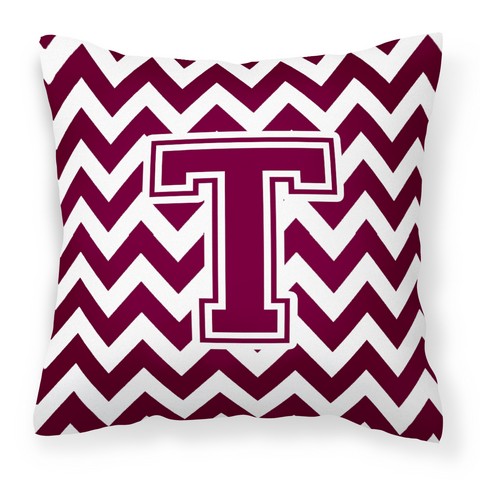 CJ1051-TPW1414 Letter T Chevron Maroon & White Fabric Decorative Pillow