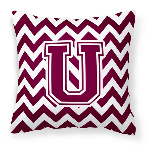 CJ1051-UPW1414 Letter U Chevron Maroon & White Fabric Decorative Pillow