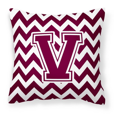 Picture of Carolines Treasures CJ1051-VPW1414 Letter V Chevron Maroon & White Fabric Decorative Pillow