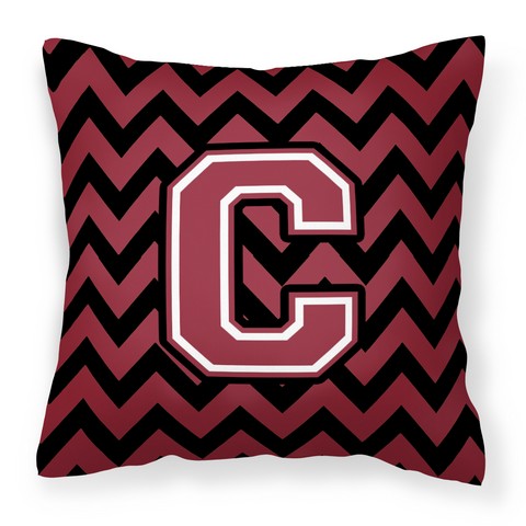 Letter C Chevron Garnet & Black Fabric Decorative Pillow