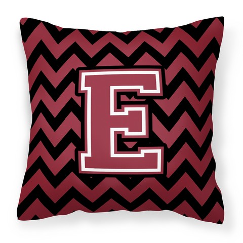 Picture of Carolines Treasures CJ1052-EPW1414 Letter E Chevron Garnet & Black Fabric Decorative Pillow
