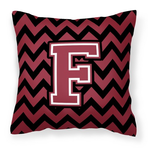 CJ1052-FPW1414 Letter F Chevron Garnet & Black Fabric Decorative Pillow