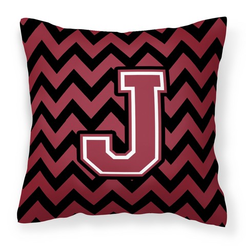 Letter J Chevron Garnet & Black Fabric Decorative Pillow