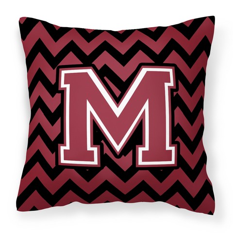 Picture of Carolines Treasures CJ1052-MPW1414 Letter M Chevron Garnet & Black Fabric Decorative Pillow