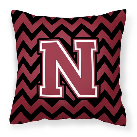 CJ1052-NPW1414 Letter N Chevron Garnet & Black Fabric Decorative Pillow
