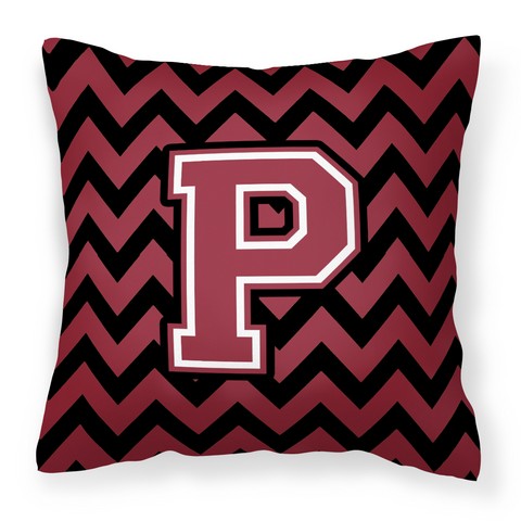 CJ1052-PPW1414 Letter P Chevron Garnet & Black Fabric Decorative Pillow