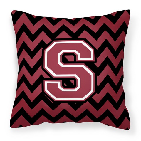 CJ1052-SPW1414 Letter S Chevron Garnet & Black Fabric Decorative Pillow