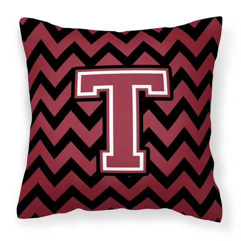 CJ1052-TPW1414 Letter T Chevron Garnet & Black Fabric Decorative Pillow