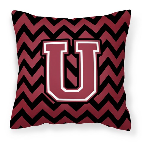 CJ1052-UPW1414 Letter U Chevron Garnet & Black Fabric Decorative Pillow