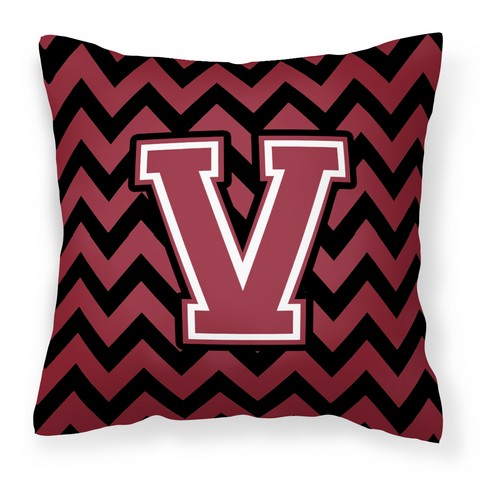 CJ1052-VPW1414 Letter V Chevron Garnet & Black Fabric Decorative Pillow