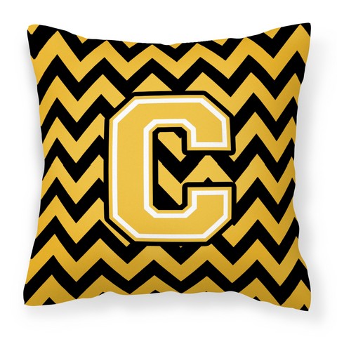 CJ1053-CPW1414 Letter C Chevron Black & Gold Fabric Decorative Pillow