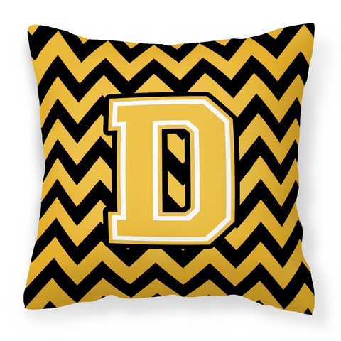 CJ1053-DPW1414 Letter D Chevron Black & Gold Fabric Decorative Pillow