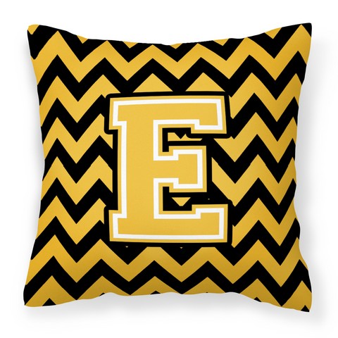 CJ1053-EPW1414 Letter E Chevron Black & Gold Fabric Decorative Pillow