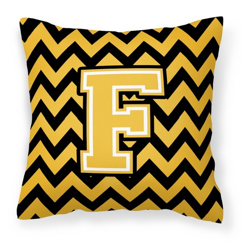 CJ1053-FPW1414 Letter F Chevron Black & Gold Fabric Decorative Pillow