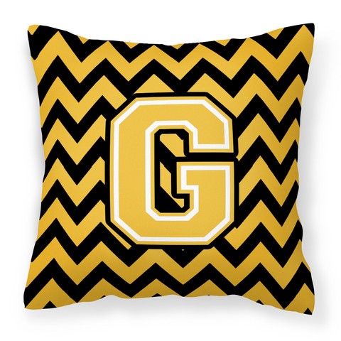 CJ1053-GPW1414 Letter G Chevron Black & Gold Fabric Decorative Pillow