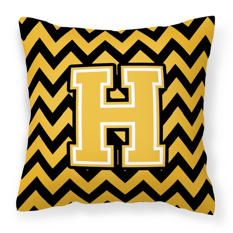 CJ1053-HPW1414 Letter H Chevron Black & Gold Fabric Decorative Pillow