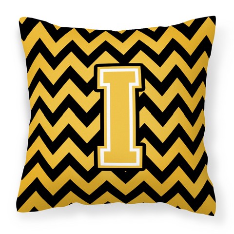 CJ1053-IPW1414 Letter I Chevron Black & Gold Fabric Decorative Pillow