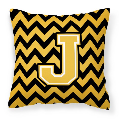 Letter J Chevron Black & Gold Fabric Decorative Pillow - Black & Gold - 14in. H x 3in. W x 14in. L