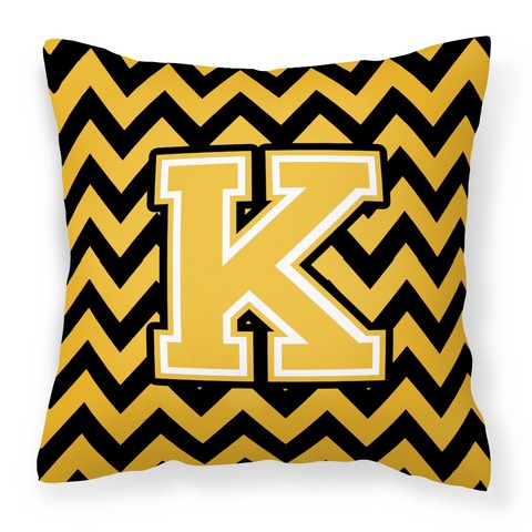 CJ1053-KPW1414 Letter K Chevron Black & Gold Fabric Decorative Pillow