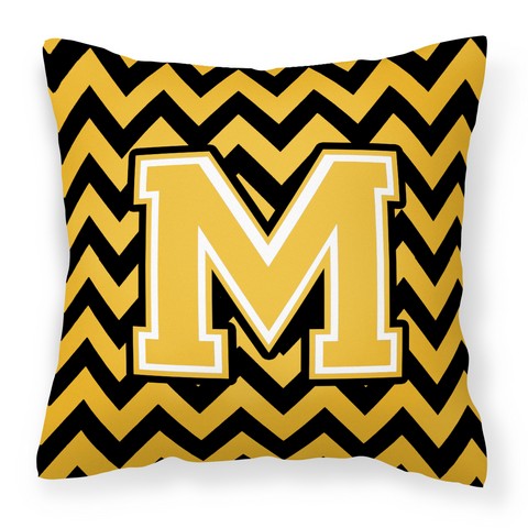 CJ1053-MPW1414 Letter M Chevron Black & Gold Fabric Decorative Pillow