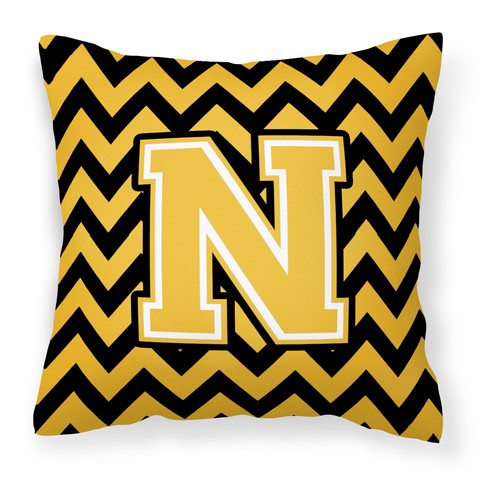 CJ1053-NPW1414 Letter N Chevron Black & Gold Fabric Decorative Pillow