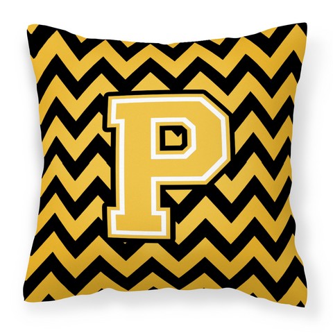 CJ1053-PPW1414 Letter P Chevron Black & Gold Fabric Decorative Pillow