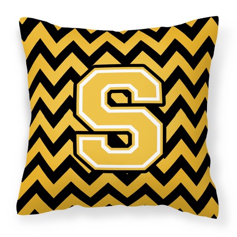 CJ1053-SPW1414 Letter S Chevron Black & Gold Fabric Decorative Pillow