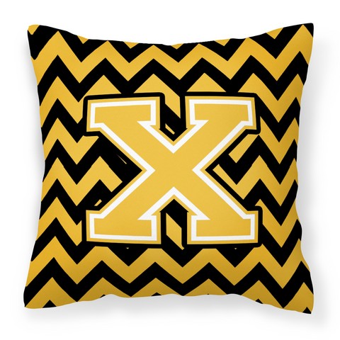 CJ1053-XPW1414 Letter X Chevron Black & Gold Fabric Decorative Pillow