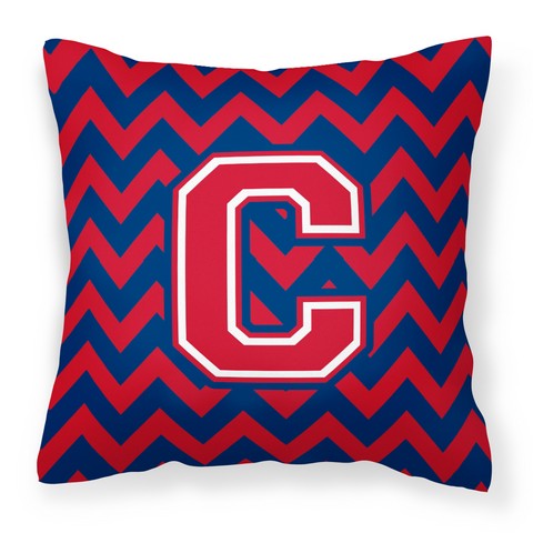 CJ1054-CPW1414 Letter C Chevron Yale Blue & Crimson Fabric Decorative Pillow