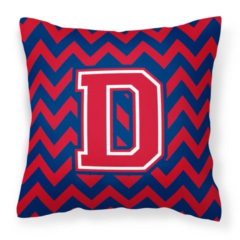Letter D Chevron Yale Blue & Crimson Fabric Decorative Pillow