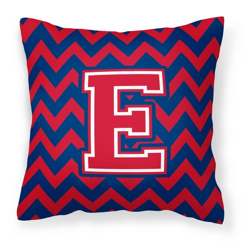Letter E Chevron Yale Blue & Crimson Fabric Decorative Pillow