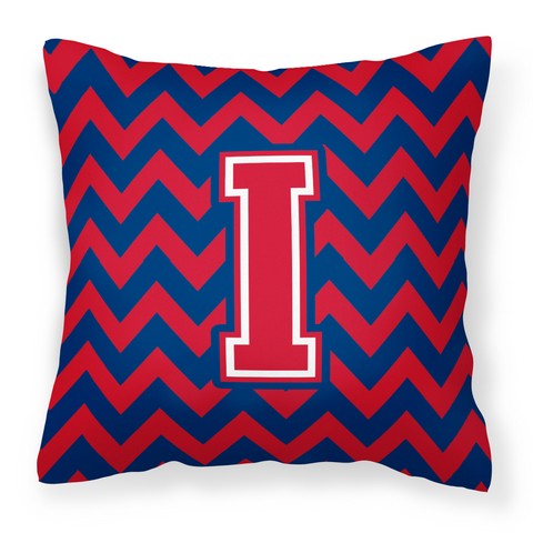 CJ1054-IPW1414 Letter I Chevron Yale Blue & Crimson Fabric Decorative Pillow