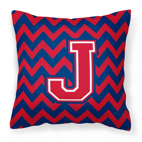 Letter J Chevron Yale Blue & Crimson Fabric Decorative Pillow
