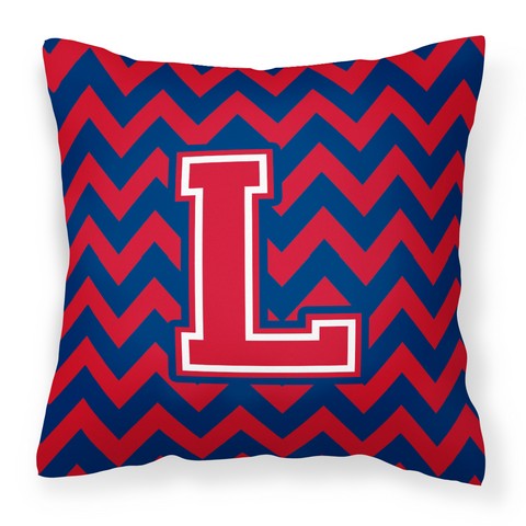 Letter L Chevron Yale Blue & Crimson Fabric Decorative Pillow