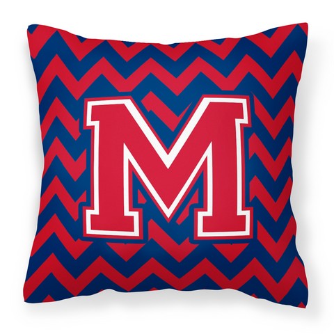 Letter M Chevron Yale Blue & Crimson Fabric Decorative Pillow