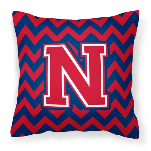 CJ1054-NPW1414 Letter N Chevron Yale Blue & Crimson Fabric Decorative Pillow