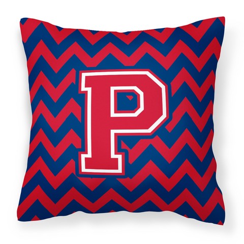 Letter P Chevron Yale Blue & Crimson Fabric Decorative Pillow
