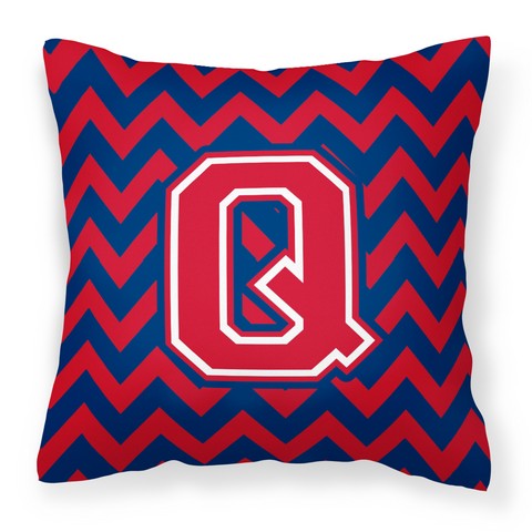 Letter Q Chevron Yale Blue & Crimson Fabric Decorative Pillow