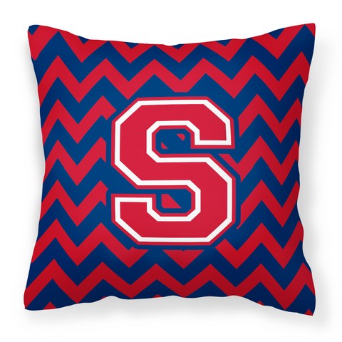 Letter S Chevron Yale Blue & Crimson Fabric Decorative Pillow - Yale Blue & Crimson - 14in. H x 3in. W x 14in. L
