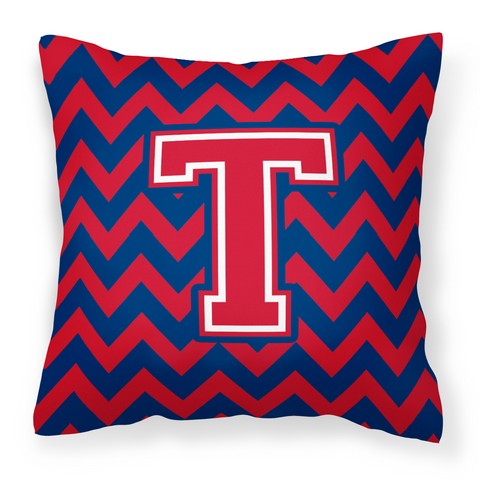 Letter T Chevron Yale Blue & Crimson Fabric Decorative Pillow