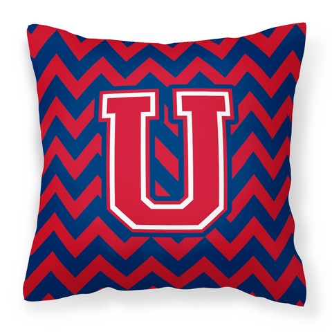 Letter U Chevron Yale Blue & Crimson Fabric Decorative Pillow