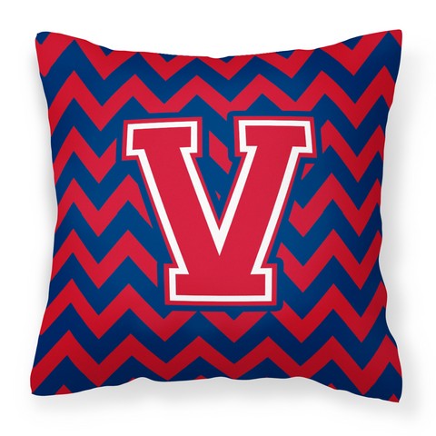 Letter V Chevron Yale Blue & Crimson Fabric Decorative Pillow - Yale Blue & Crimson - 14in. H x 3in. W x 14in. L